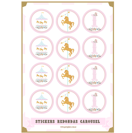 Stickers plancha Carousel Rose redondas 12s 1u